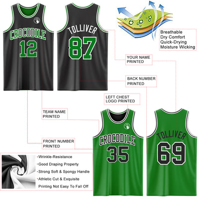 Custom Reversible Black Grass Green-White Double Side Sublimation Basketball Suit Jersey