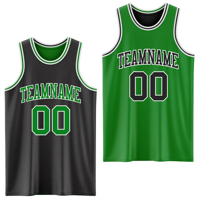 Custom Reversible Black Grass Green-White Double Side Sublimation Basketball Suit Jersey
