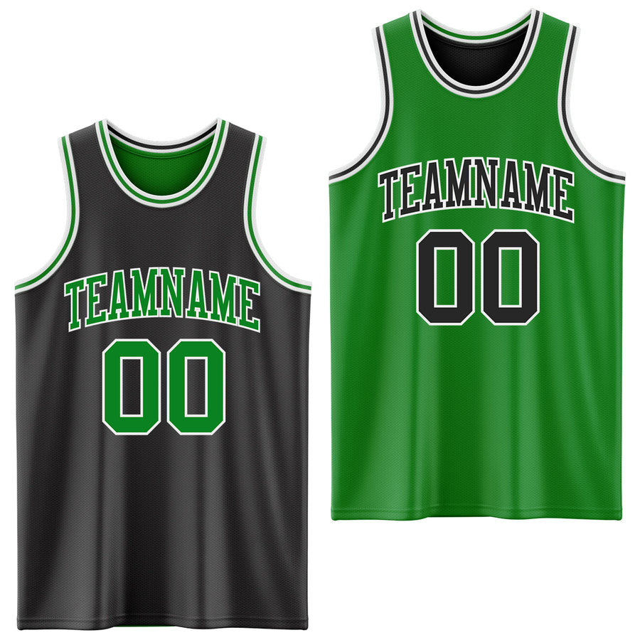 Custom Reversible Black Grass Green-White Double Side Sublimation Basketball Suit Jersey