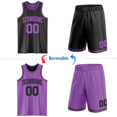 Custom Reversible Black Medium Purple Double Side Sublimation Basketball Suit Jersey