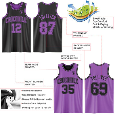 Custom Reversible Black Medium Purple Double Side Sublimation Basketball Suit Jersey