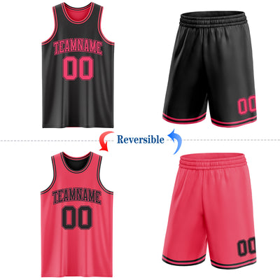 Custom Reversible Black Neon Pink Double Side Sublimation Basketball Suit Jersey