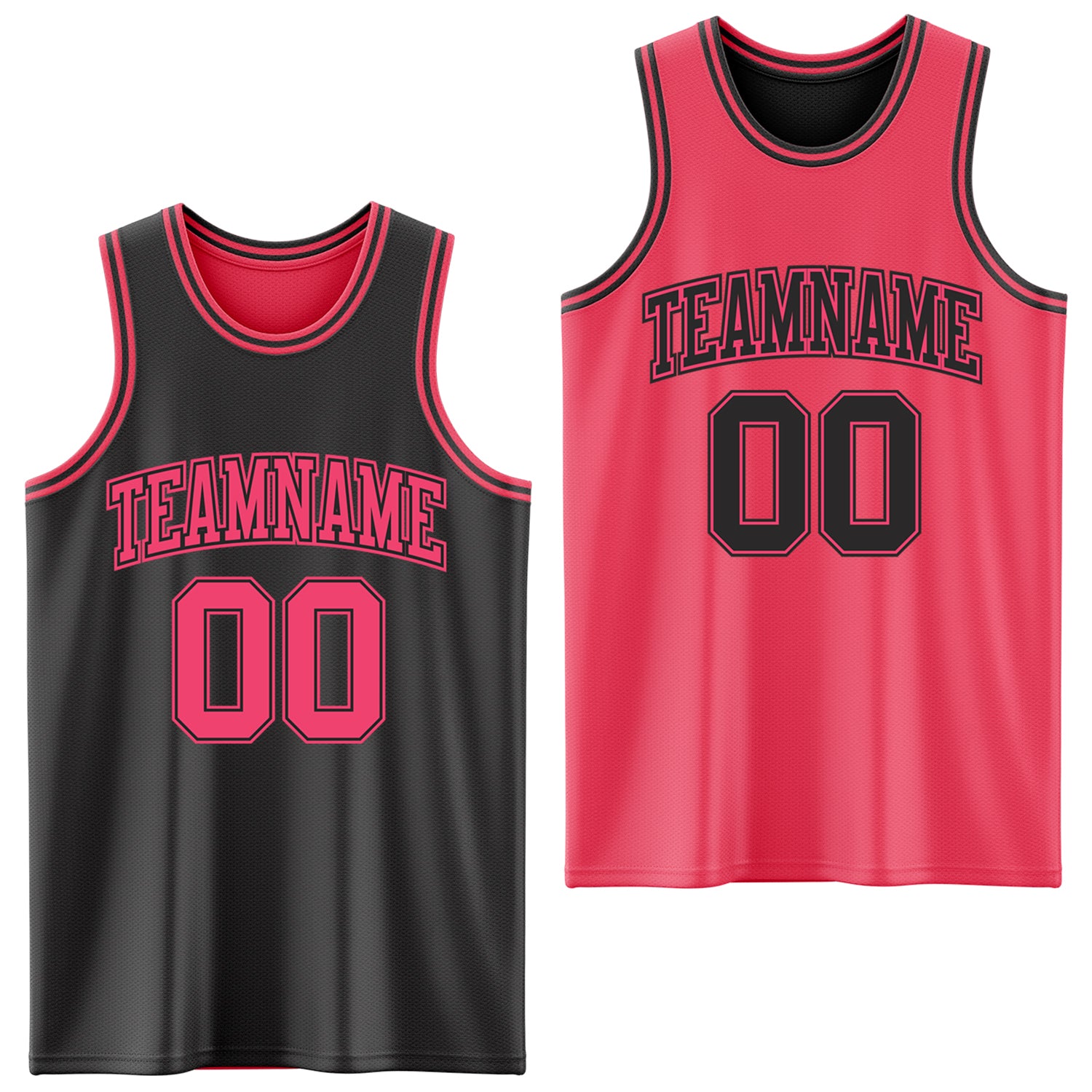 Custom Reversible Black Neon Pink Double Side Sublimation Basketball Suit Jersey
