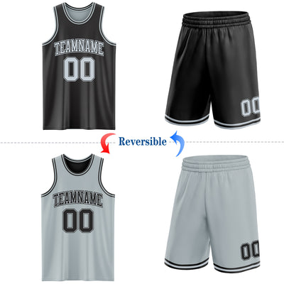 Custom Reversible Black Silver Double Side Sublimation Basketball Suit Jersey