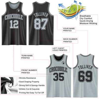 Custom Reversible Black Silver Double Side Sublimation Basketball Suit Jersey