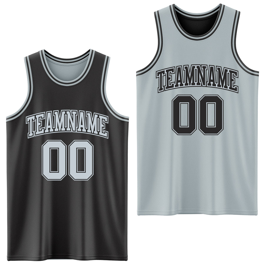 Custom Reversible Black Silver Double Side Sublimation Basketball Suit Jersey