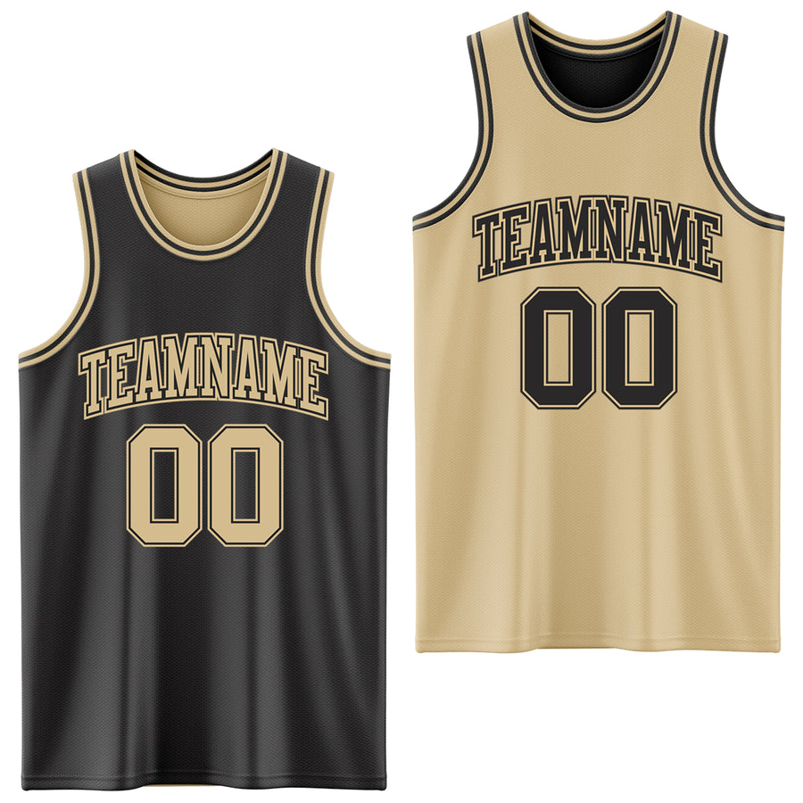 Custom Reversible Black Vegas Gold Double Side Sublimation Basketball Suit Jersey