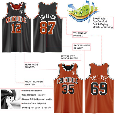 Custom Reversible Black Texas Orange-White Double Side Sublimation Basketball Suit Jersey