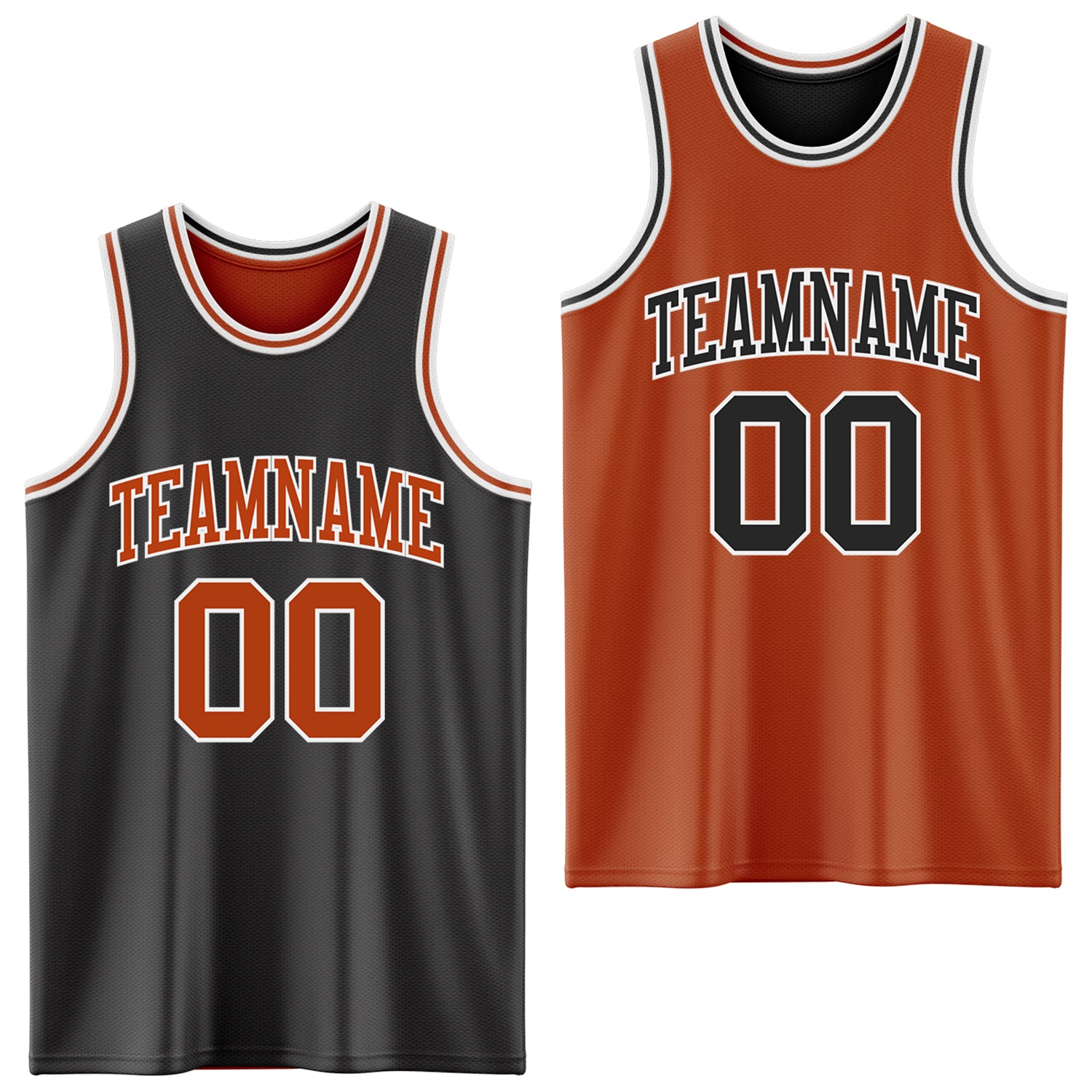 Custom Reversible Black Texas Orange-White Double Side Sublimation Basketball Suit Jersey