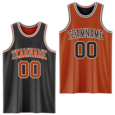 Custom Reversible Black Texas Orange-White Double Side Sublimation Basketball Suit Jersey