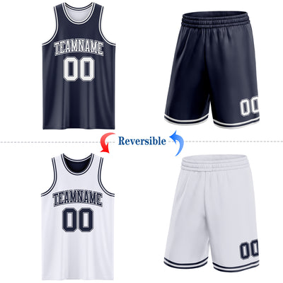 Custom Navy White Reversible Double Side Sublimation Basketball Suit Jersey