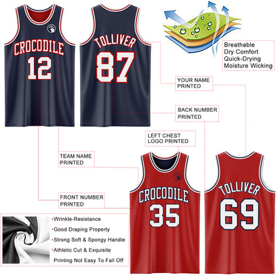 Custom Navy White-Red Reversible Double Side Sublimation Basketball Suit Jersey