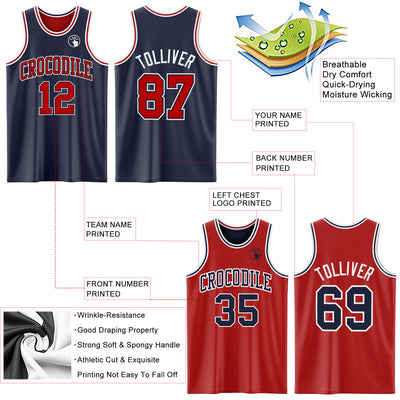 Custom Navy Red-White Reversible Double Side Sublimation Basketball Suit Jersey