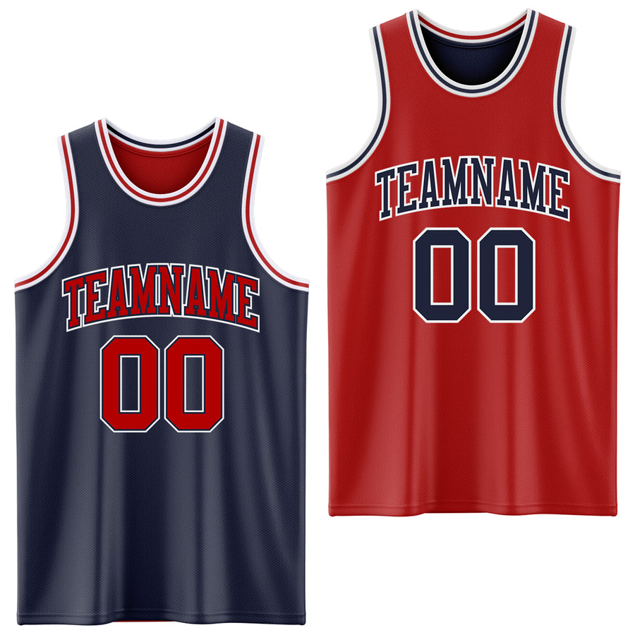 Custom Navy Red-White Reversible Double Side Sublimation Basketball Suit Jersey