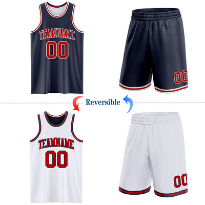 Custom Navy Red-White Reversible Double Side Sublimation Basketball Suit Jersey