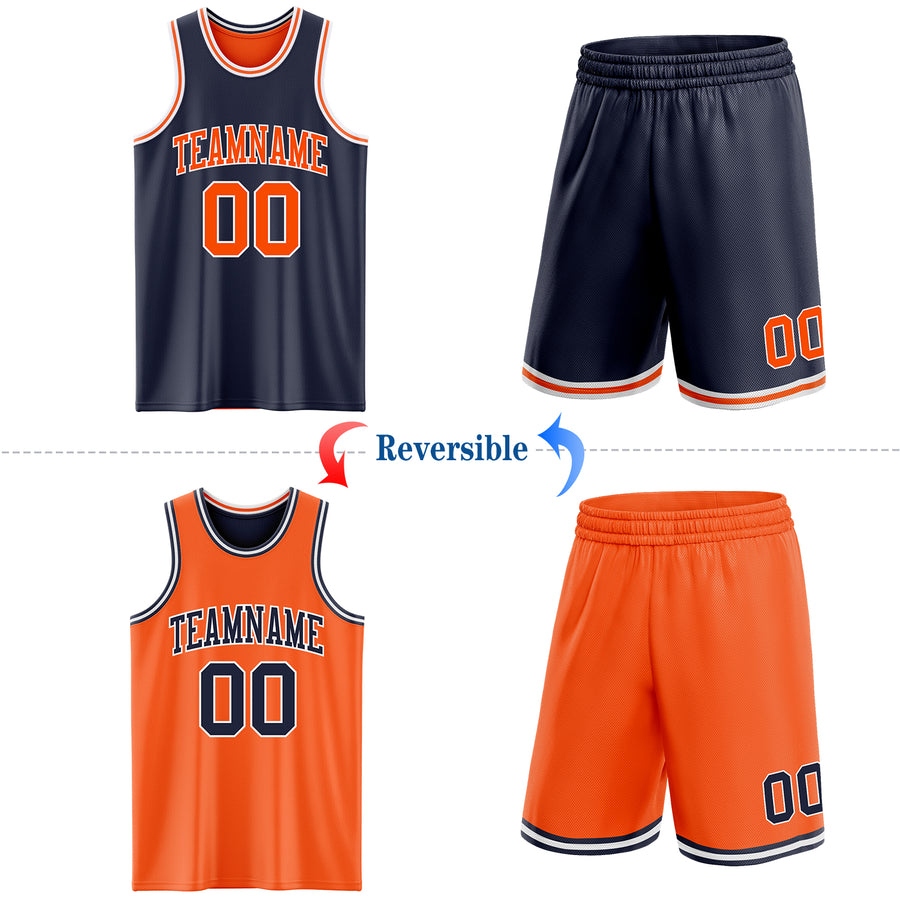 Custom Navy Orange-White Reversible Double Side Sublimation Basketball Suit Jersey