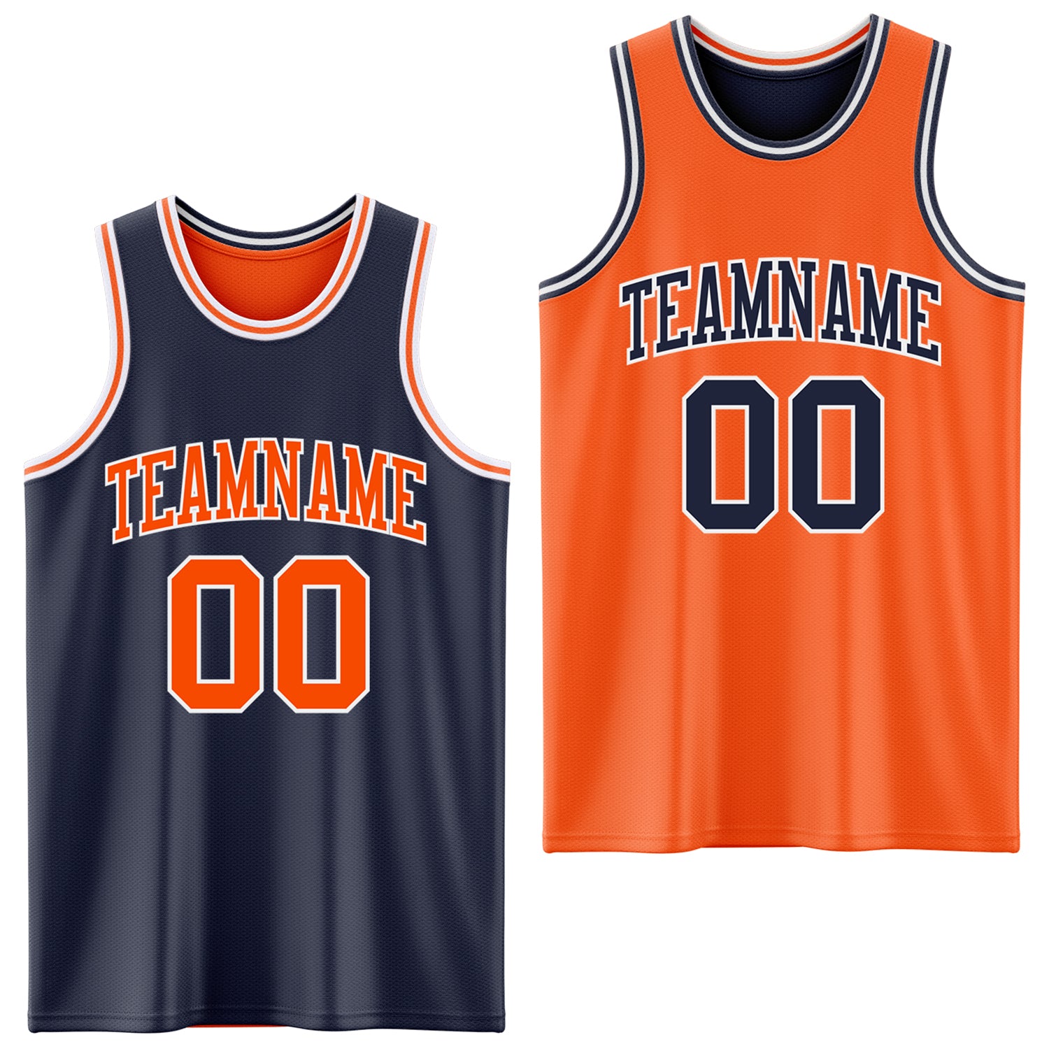 Custom Navy Orange-White Reversible Double Side Sublimation Basketball Suit Jersey