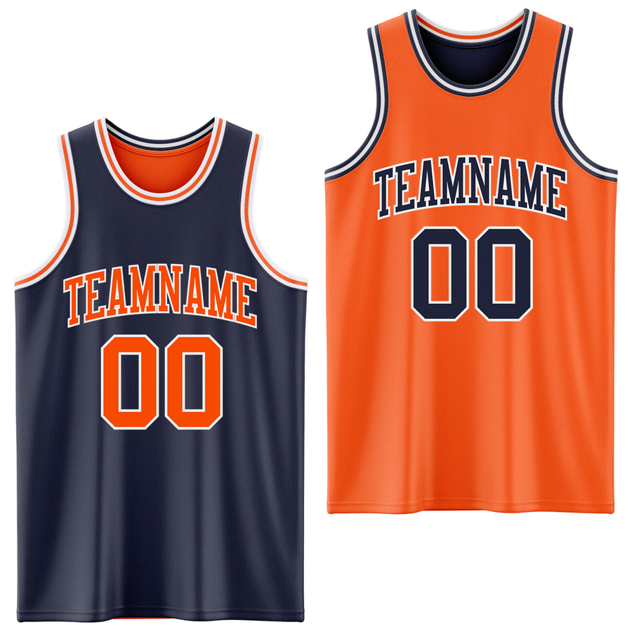 Custom Navy Orange-White Reversible Double Side Sublimation Basketball Suit Jersey