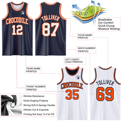 Custom Navy White-Orange Reversible Double Side Sublimation Basketball Suit Jersey