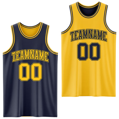 Custom Navy Gold Reversible Double Side Sublimation Basketball Suit Jersey