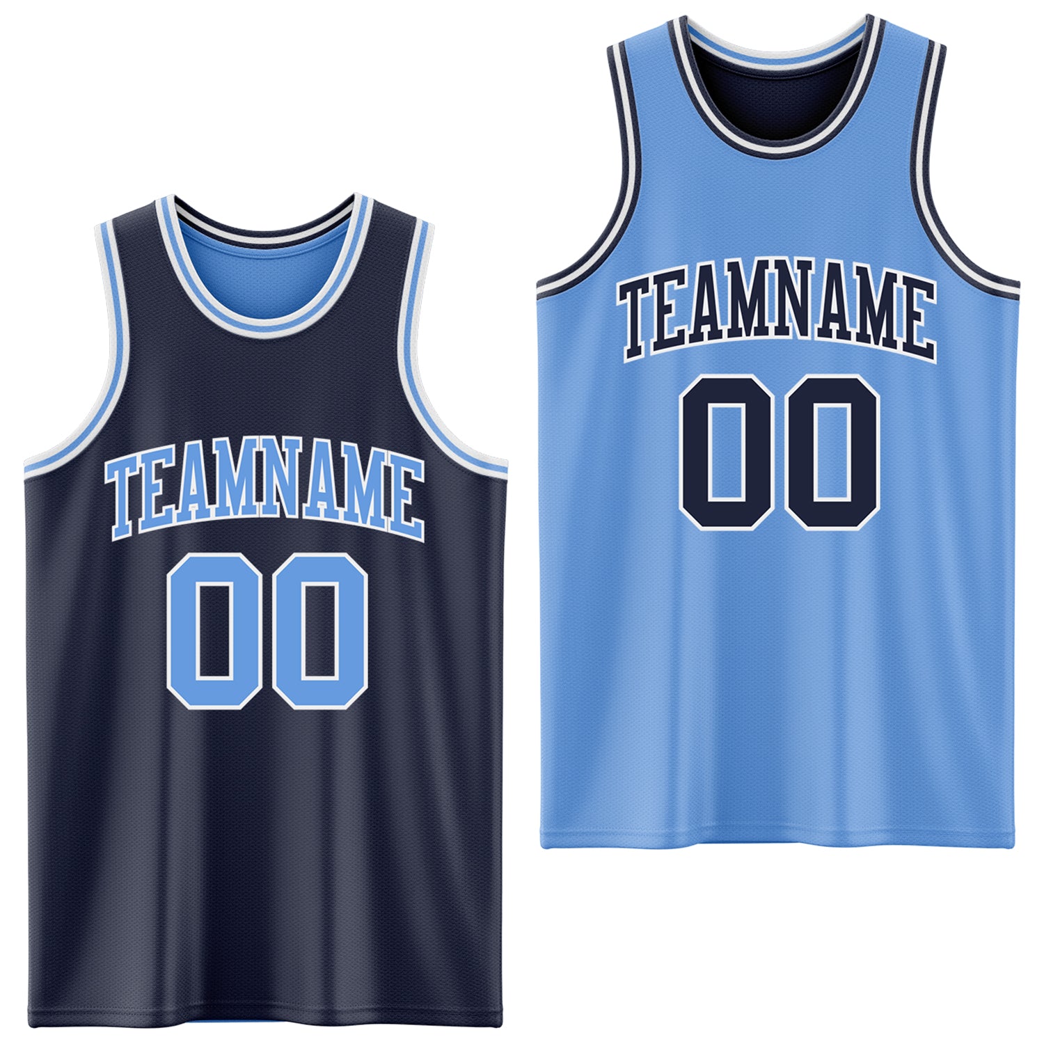 Custom Navy Light Blue-White Reversible Double Side Sublimation Basketball Suit Jersey