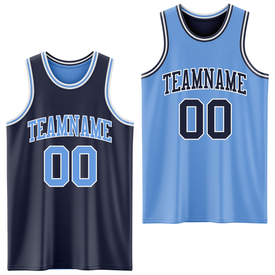 Custom Navy Light Blue-White Reversible Double Side Sublimation Basketball Suit Jersey