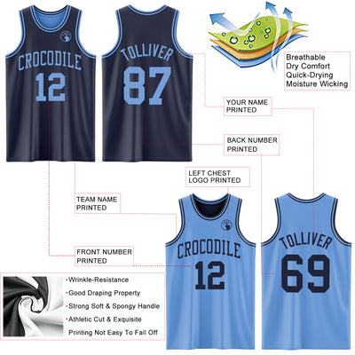 Custom Navy Light Blue Reversible Double Side Sublimation Basketball Suit Jersey