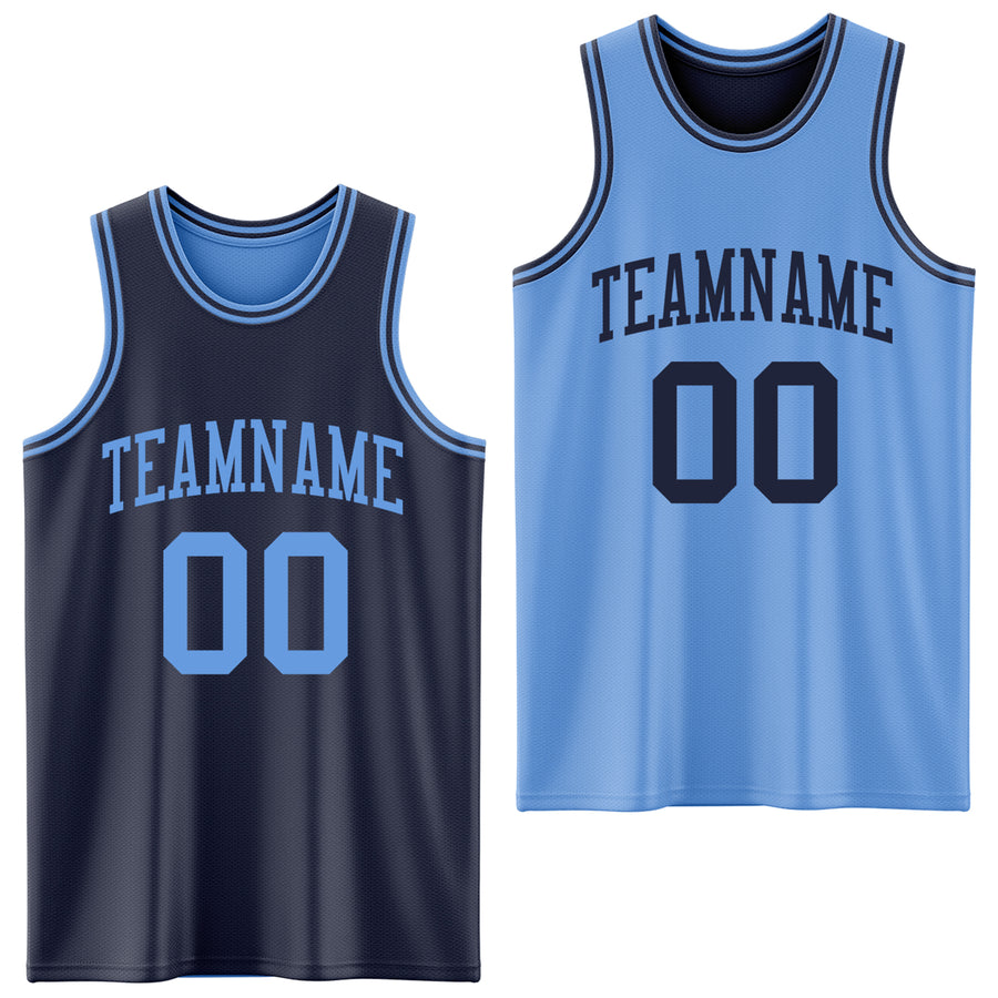 Custom Navy Light Blue Reversible Double Side Sublimation Basketball Suit Jersey