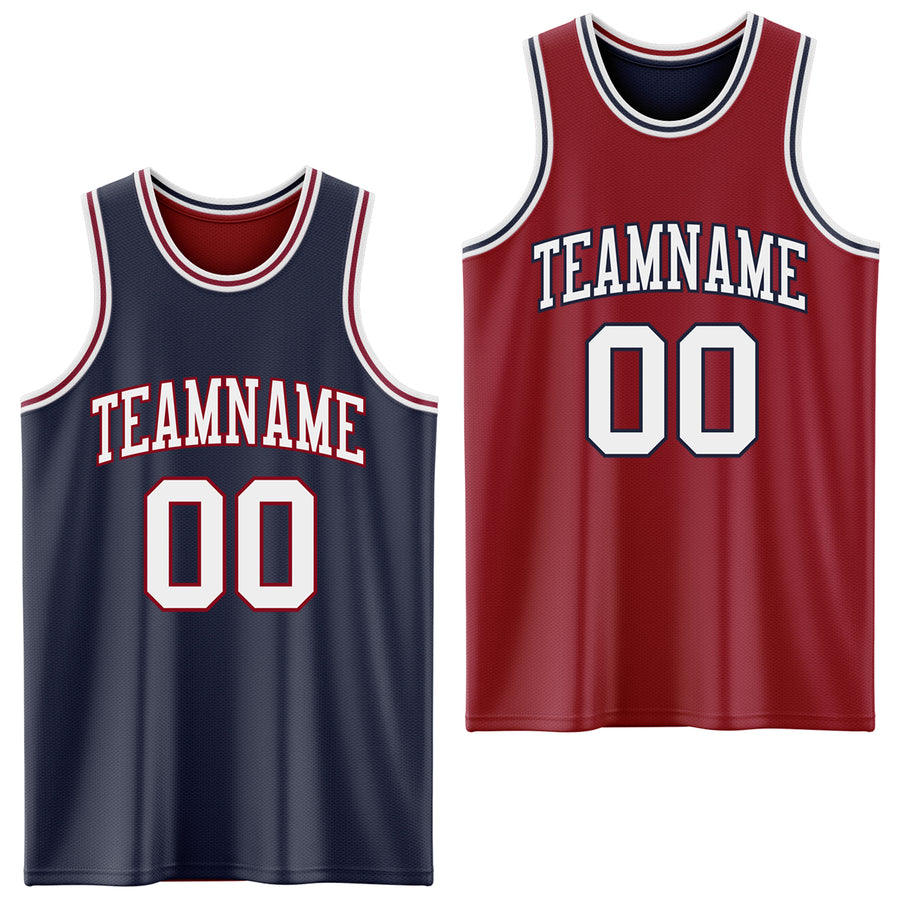 Custom Navy White-Maroon Reversible Double Side Sublimation Basketball Suit Jersey