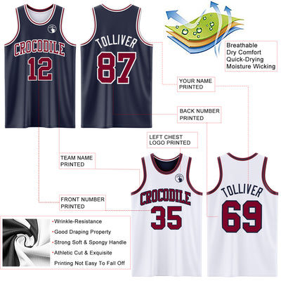 Custom Navy Maroon-White Reversible Double Side Sublimation Basketball Suit Jersey