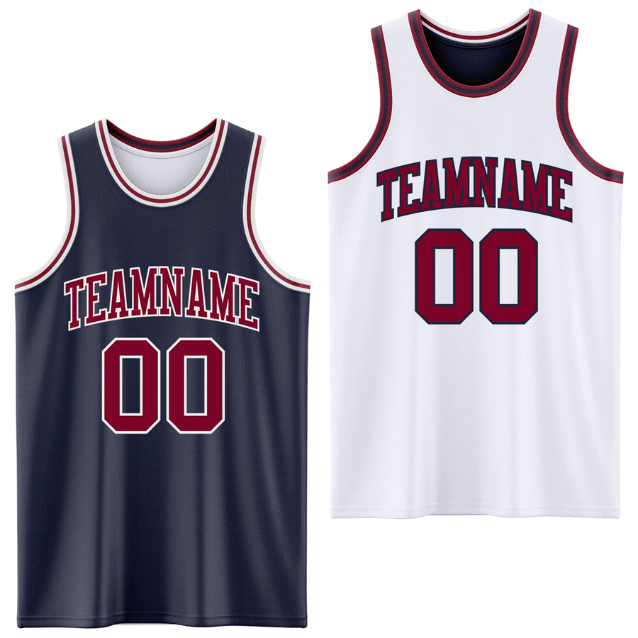 Custom Navy Maroon-White Reversible Double Side Sublimation Basketball Suit Jersey
