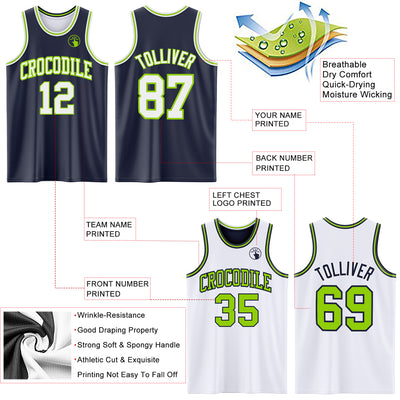 Custom Navy White-Neon Green Reversible Double Side Sublimation Basketball Suit Jersey