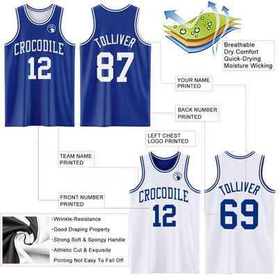 Custom Royal White Reversible Double Side Sublimation Basketball Suit Jersey