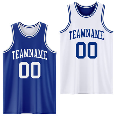 Custom Royal White Reversible Double Side Sublimation Basketball Suit Jersey