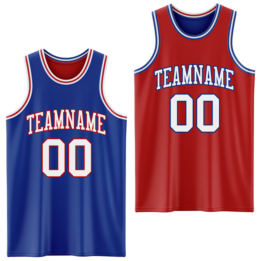 Custom Royal White-Red Reversible Double Side Sublimation Basketball Suit Jersey