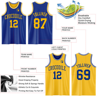Custom Royal Gold-White Reversible Double Side Sublimation Basketball Suit Jersey
