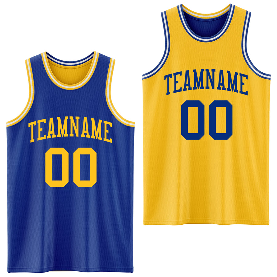 Custom Royal Gold-White Reversible Double Side Sublimation Basketball Suit Jersey
