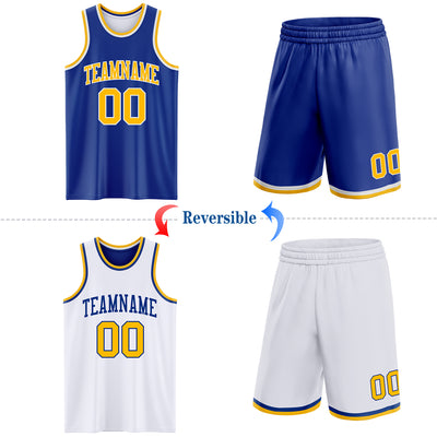 Custom Royal Gold-White Reversible Double Side Sublimation Basketball Suit Jersey