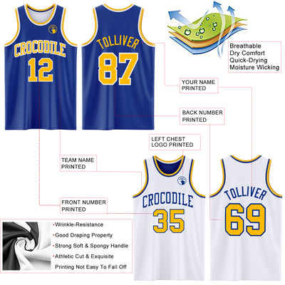 Custom Royal Gold-White Reversible Double Side Sublimation Basketball Suit Jersey