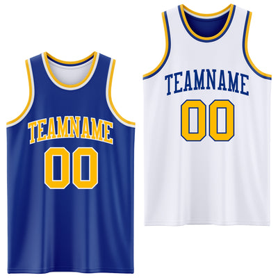 Custom Royal Gold-White Reversible Double Side Sublimation Basketball Suit Jersey