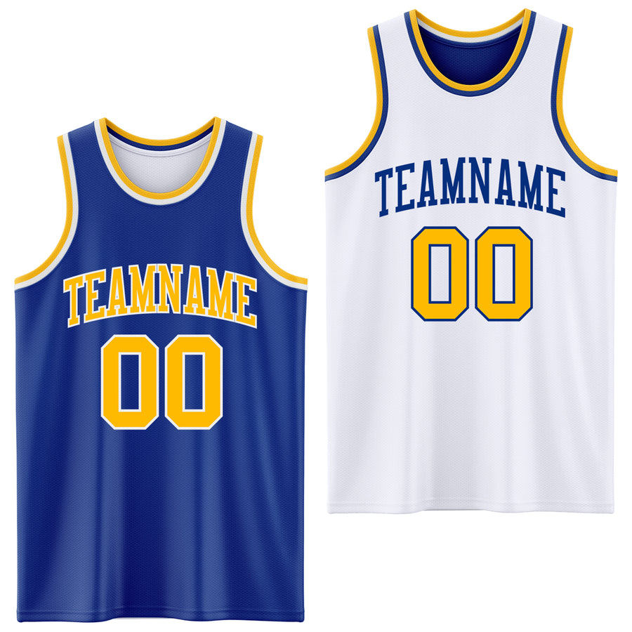 Custom Royal Gold-White Reversible Double Side Sublimation Basketball Suit Jersey