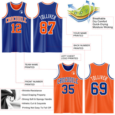 Custom Royal Orange-White Reversible Double Side Sublimation Basketball Suit Jersey