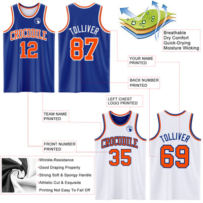 Custom Royal Orange-White Reversible Double Side Sublimation Basketball Suit Jersey