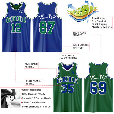 Custom Royal Kelly Green-White Reversible Double Side Sublimation Basketball Suit Jersey