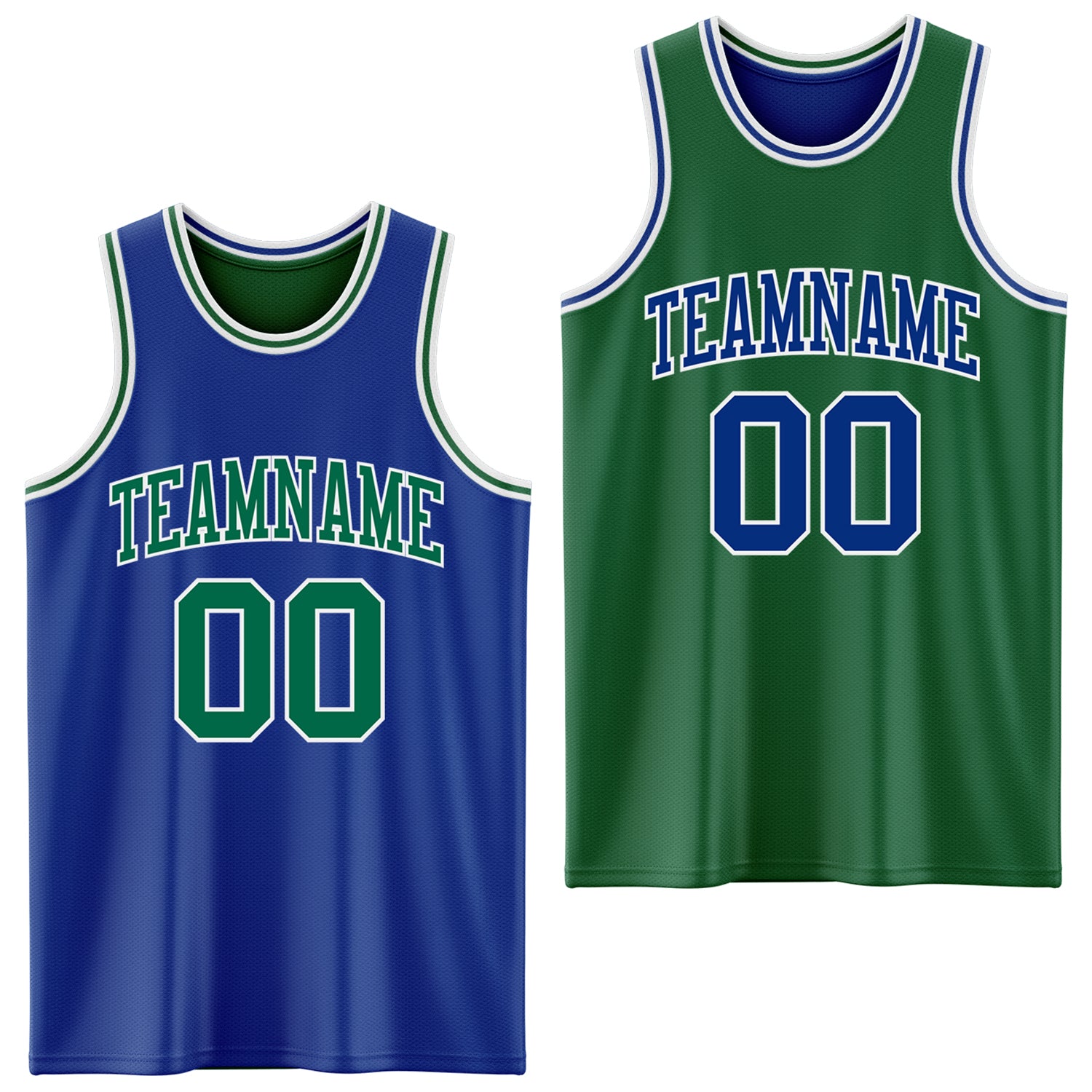 Custom Royal Kelly Green-White Reversible Double Side Sublimation Basketball Suit Jersey