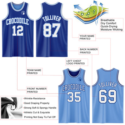 Custom Royal White-Light Blue Reversible Double Side Sublimation Basketball Suit Jersey