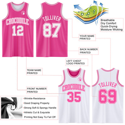 Custom Pink White Reversible Double Side Sublimation Basketball Suit Jersey
