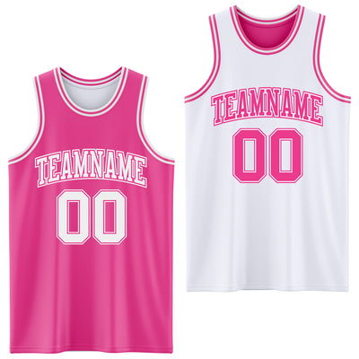 Custom Pink White Reversible Double Side Sublimation Basketball Suit Jersey