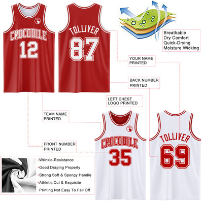 Custom Red White Reversible Double Side Sublimation Basketball Suit Jersey