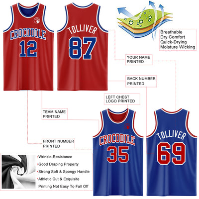 Custom Red Royal-White Reversible Double Side Sublimation Basketball Suit Jersey